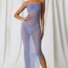 Vestito midi a fascia con ruches Papeete in viola lavanda Vestito midi a fascia con ruches Papeete in viola lavanda
