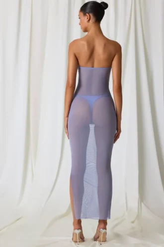 Vestito midi a fascia con ruches Papeete in viola lavanda