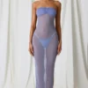 Vestito midi a fascia con ruches Papeete in viola lavanda Vestito midi a fascia con ruches Papeete in viola lavanda