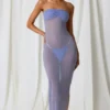 Vestito midi a fascia con ruches Papeete in viola lavanda Vestito midi a fascia con ruches Papeete in viola lavanda