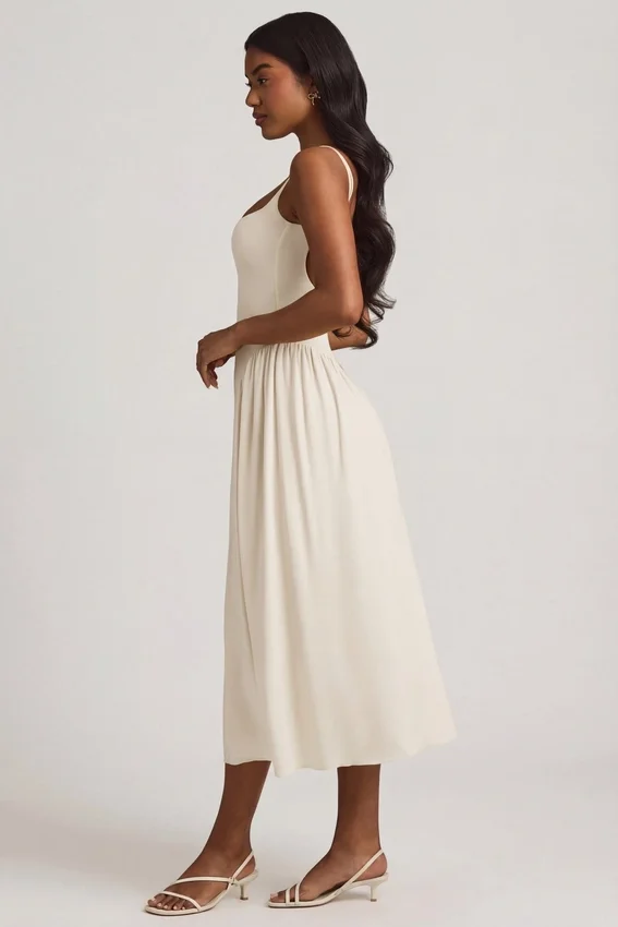 Vestito midi A-line in modal Aireen color avorio Vestito midi A-line in modal Aireen color avorio