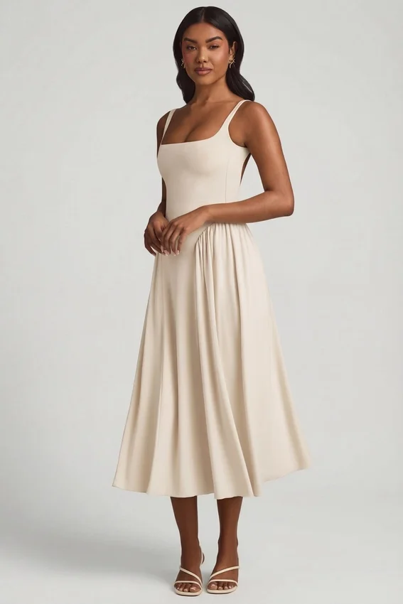 Vestito midi A-line in modal Aireen color avorio Vestito midi A-line in modal Aireen color avorio