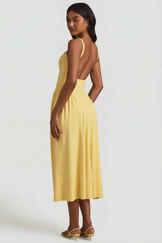 Vestito midi A-line in modal Aireen, giallo pastello Vestito midi A-line in modal Aireen, giallo pastello