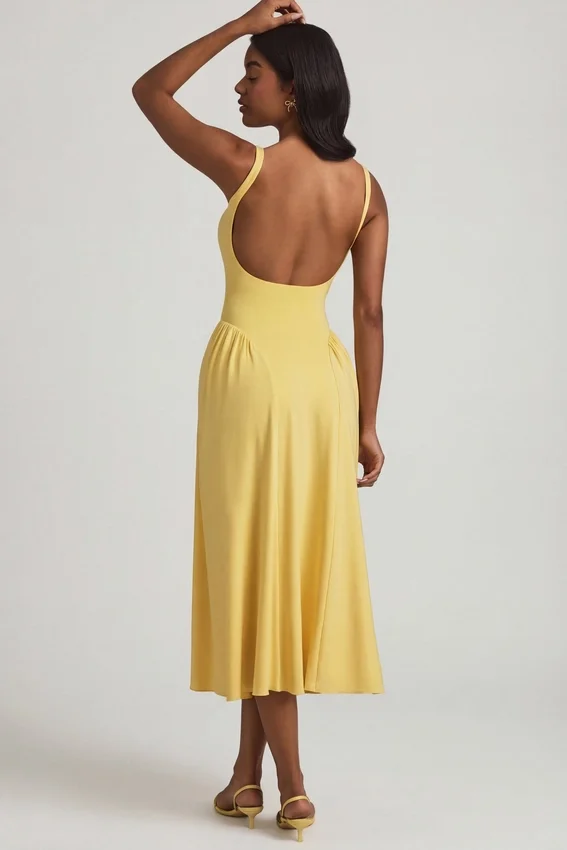 Vestito midi A-line in modal Aireen, giallo pastello Vestito midi A-line in modal Aireen, giallo pastello
