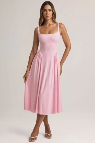 Vestito midi A-line in modal Aireen in rosa pastello
