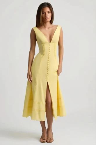 Vestito midi A-line in popeline di cotone Aralisse in giallo pastello