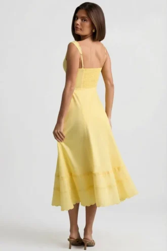 Vestito midi A-line in popeline di cotone Aralisse in giallo pastello