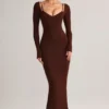 Vestito midi a maniche lunghe Ori Modal Peekaboo in marrone cioccolato Vestito midi a maniche lunghe Ori Modal Peekaboo in marrone cioccolato
