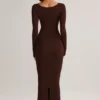 Vestito midi a maniche lunghe Ori Modal Peekaboo in marrone cioccolato Vestito midi a maniche lunghe Ori Modal Peekaboo in marrone cioccolato