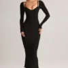 Vestito midi a maniche lunghe Ori Modal Peekaboo in nero Vestito midi a maniche lunghe Ori Modal Peekaboo in nero