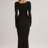 Vestito midi a maniche lunghe Ori Modal Peekaboo in nero Vestito midi a maniche lunghe Ori Modal Peekaboo in nero