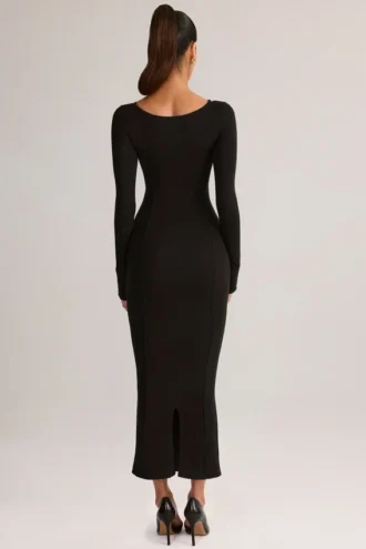 Vestito midi a maniche lunghe Ori Modal Peekaboo in nero