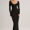 Vestito midi a maniche lunghe Ori Modal Peekaboo in nero Vestito midi a maniche lunghe Ori Modal Peekaboo in nero