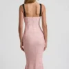 Vestito midi a sirena con dettagli reggiseno a strati Valentina in rosa a pois Vestito midi a sirena con dettagli reggiseno a strati Valentina in rosa a pois