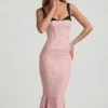 Vestito midi a sirena con dettagli reggiseno a strati Valentina in rosa a pois Vestito midi a sirena con dettagli reggiseno a strati Valentina in rosa a pois
