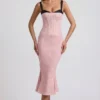 Vestito midi a sirena con dettagli reggiseno a strati Valentina in rosa a pois Vestito midi a sirena con dettagli reggiseno a strati Valentina in rosa a pois