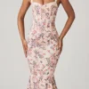 Vestito midi a sirena con dettagli reggiseno a strati Valentina in stampa floreale primula Vestito midi a sirena con dettagli reggiseno a strati Valentina in stampa floreale primula