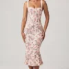 Vestito midi a sirena con dettagli reggiseno a strati Valentina in stampa floreale primula Vestito midi a sirena con dettagli reggiseno a strati Valentina in stampa floreale primula