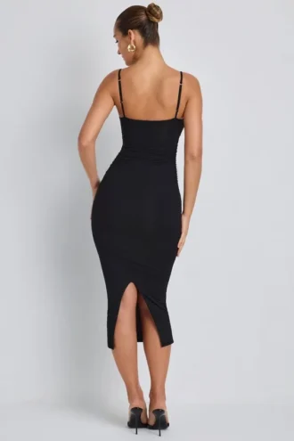 Vestito midi a strati con ruches in modal Nora, nero