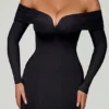 Vestito midi a trapezio con allacciatura e spalle scoperte Nerissa in nero Vestito midi a trapezio con allacciatura e spalle scoperte Nerissa in nero