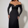 Vestito midi a trapezio con allacciatura e spalle scoperte Nerissa in nero Vestito midi a trapezio con allacciatura e spalle scoperte Nerissa in nero