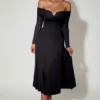 Vestito midi a trapezio con allacciatura e spalle scoperte Nerissa in nero Vestito midi a trapezio con allacciatura e spalle scoperte Nerissa in nero
