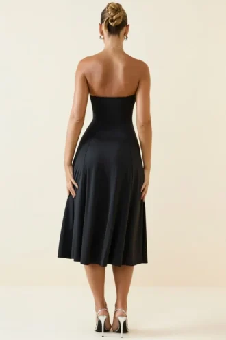 Vestito midi a trapezio senza spalline in jersey slinky Joely, colore nero