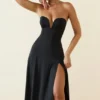Vestito midi a trapezio senza spalline in jersey slinky Joely, colore nero Vestito midi a trapezio senza spalline in jersey slinky Joely, colore nero