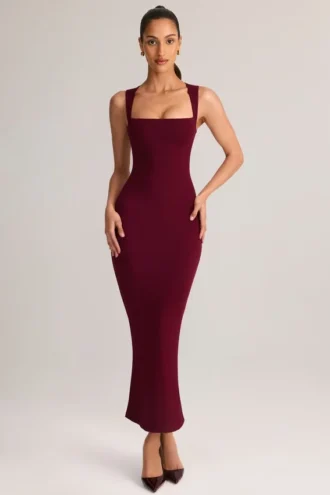 Vestito midi aderente con scollo quadrato in modal Ainslee color vino