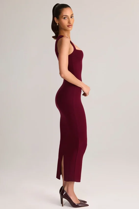 Vestito midi aderente con scollo quadrato in modal Ainslee color vino Vestito midi aderente con scollo quadrato in modal Ainslee color vino