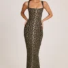 Vestito midi aderente con scollo quadrato in modal Ainslee con stampa leopardata Vestito midi aderente con scollo quadrato in modal Ainslee con stampa leopardata