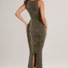 Vestito midi aderente con scollo quadrato in modal Ainslee con stampa leopardata Vestito midi aderente con scollo quadrato in modal Ainslee con stampa leopardata