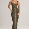Vestito midi aderente con scollo quadrato in modal Ainslee con stampa leopardata Vestito midi aderente con scollo quadrato in modal Ainslee con stampa leopardata