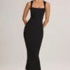 Vestito midi aderente con scollo quadrato in modal Ainslee, nero Vestito midi aderente con scollo quadrato in modal Ainslee, nero