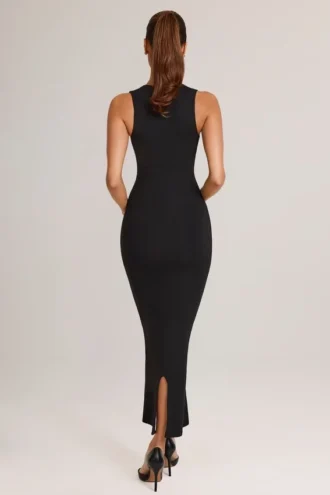 Vestito midi aderente con scollo quadrato in modal Ainslee, nero