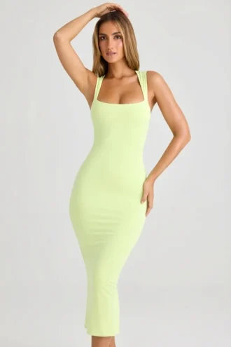 Vestito midi aderente con scollo quadrato in modal Ainslee, verde matcha