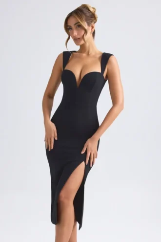 Vestito midi Aiko con scollo a cuore in nero