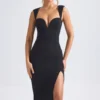 Vestito midi Aiko con scollo a cuore in nero Vestito midi Aiko con scollo a cuore in nero