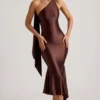 Vestito midi asimmetrico con dettaglio a sciarpa Shaya in marrone cioccolato Vestito midi asimmetrico con dettaglio a sciarpa Shaya in marrone cioccolato