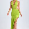 Vestito midi asimmetrico con scollo all’americana e cut-out Manami in verde lime Vestito midi asimmetrico con scollo all’americana e cut-out Manami in verde lime
