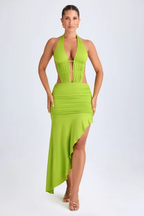 Vestito midi asimmetrico con scollo all’americana e cut-out Manami in verde lime Vestito midi asimmetrico con scollo all’americana e cut-out Manami in verde lime
