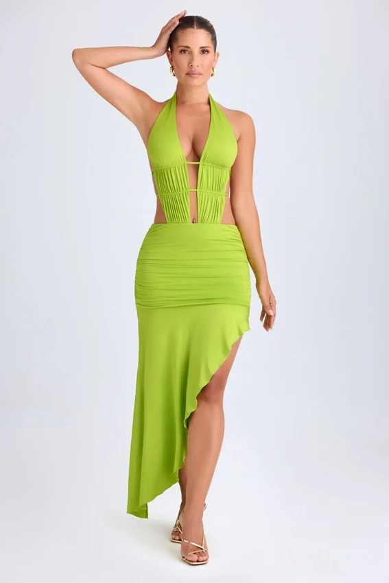 Vestito midi asimmetrico con scollo all’americana e cut-out Manami in verde lime Vestito midi asimmetrico con scollo all’americana e cut-out Manami in verde lime