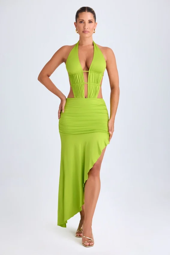 Vestito midi asimmetrico con scollo all’americana e cut-out Manami in verde lime Vestito midi asimmetrico con scollo all’americana e cut-out Manami in verde lime