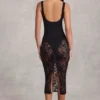 Vestito midi Caia in pizzo trasparente con scollo a V e bordi smerlati, nero Vestito midi Caia in pizzo trasparente con scollo a V e bordi smerlati, nero