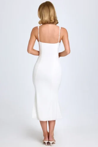 Vestito midi con bordi in pizzo Petula in bianco