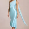 Vestito midi con dettagli a sciarpa Giada in acquamarina tenue Vestito midi con dettagli a sciarpa Giada in acquamarina tenue