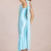 Vestito midi con dettagli a sciarpa Giada in acquamarina tenue Vestito midi con dettagli a sciarpa Giada in acquamarina tenue