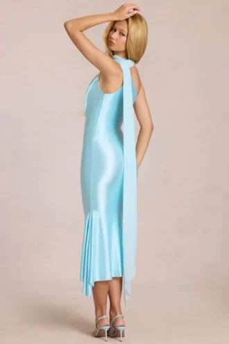 Vestito midi con dettagli a sciarpa Giada in acquamarina tenue
