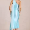 Vestito midi con dettagli a sciarpa Giada in acquamarina tenue Vestito midi con dettagli a sciarpa Giada in acquamarina tenue