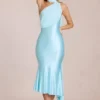 Vestito midi con dettagli a sciarpa Giada in acquamarina tenue Vestito midi con dettagli a sciarpa Giada in acquamarina tenue